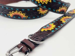 Leather Dog Collar For Sale Ranch Hand HUGE Clearance Blowout Prices Sunflower Turquoise Dog Collars 32