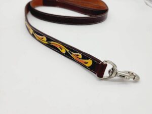 Leather Dog Leashes Tooled Matching Leather Leash 5 feet Dog collars Heavy duty with handle 5