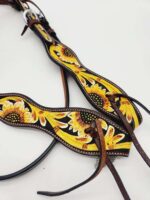 Painted Hand Carved Sunflower Broband One Ear Western Headstall Bridle So Pretty 14