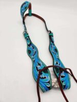 Painted Hand Carved Sunflower Broband One Ear Western Headstall Bridle So Pretty 5