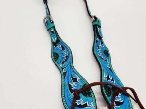 Painted Hand Carved Sunflower Broband One Ear Western Headstall Bridle So Pretty 5