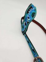 Painted Hand Carved Sunflower Broband One Ear Western Headstall Bridle So Pretty 7