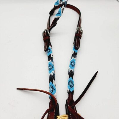 Turuqoise Beaded Beading Headstall Bridle Western Browband One Ear Short Cheek 20
