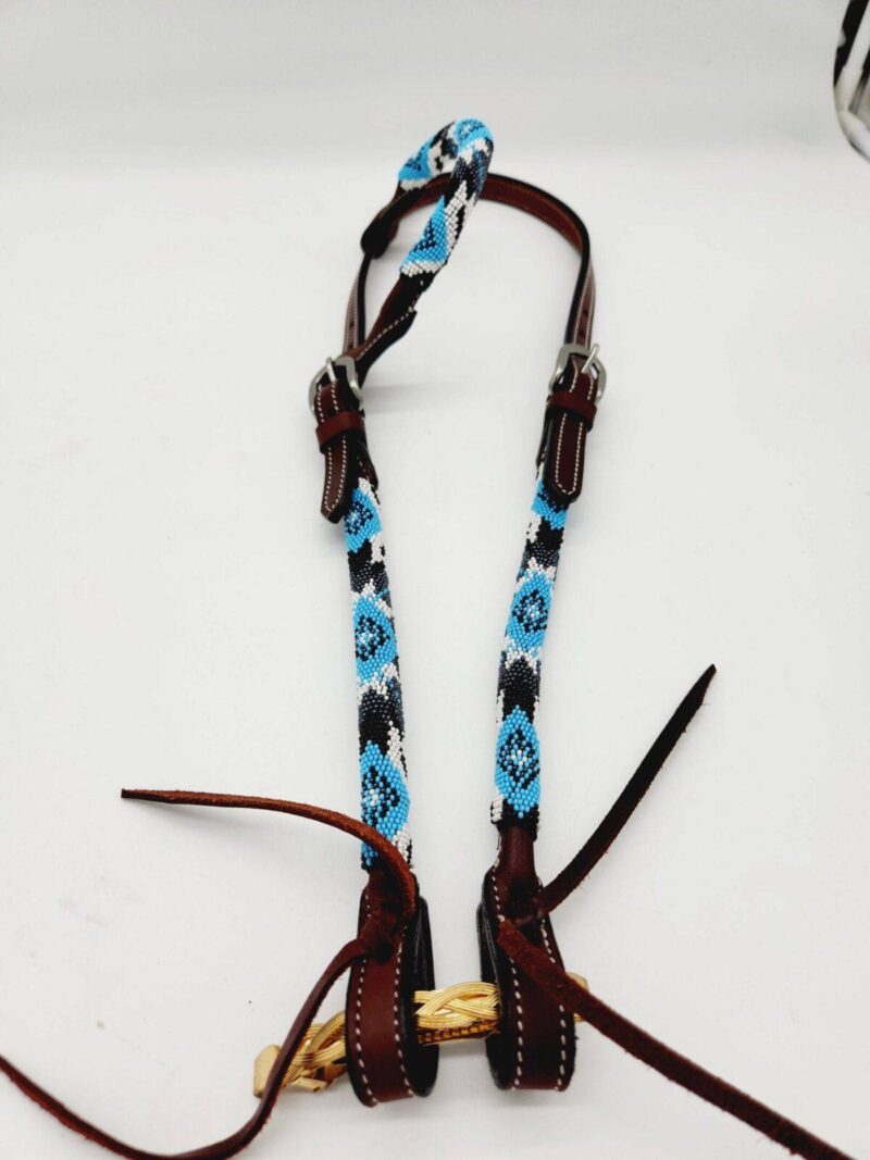 Turuqoise Beaded Beading Headstall Bridle Western Browband One Ear Short Cheek 20