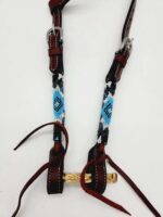 Turuqoise Beaded Beading Headstall Bridle Western Browband One Ear Short Cheek 23