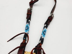 Turuqoise Beaded Beading Headstall Bridle Western Browband One Ear Short Cheek 26