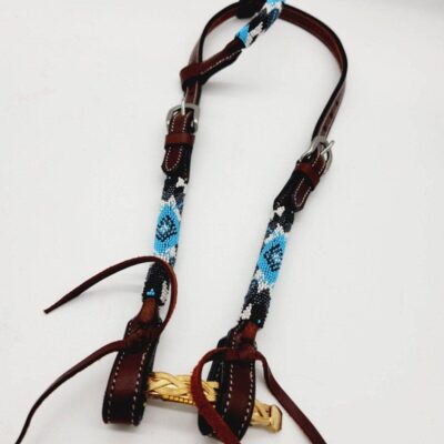 Turuqoise Beaded Beading Headstall Bridle Western Browband One Ear Short Cheek 26