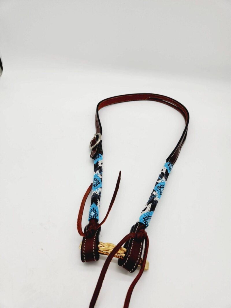 Turuqoise Beaded Beading Headstall Bridle Western Browband One Ear Short Cheek 40