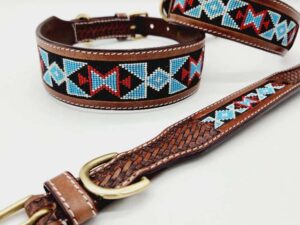 Beaded Dog Collars Leather Blue Red Orange Yellow Cedar Dog Collars Small Medium Large For Sale Durable Strong Heavy Duty Beadwork (30)