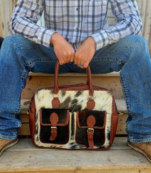 Leather Laptop Bag - Cowhide Hair On Computer Bag - Ranch Hand Store