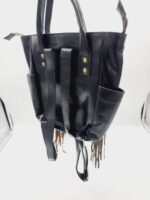 Black Bronco Soft LEather Buckin Horse Tooling Fringe Mini Backpack Purse (30)