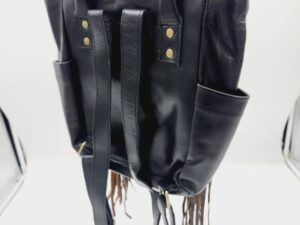 Black Bronco Soft LEather Buckin Horse Tooling Fringe Mini Backpack Purse (30)