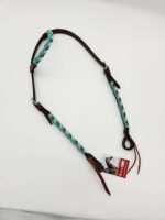 Leather Headstall Bead One Ear Western Dog Collar Turquoise Buckstitch (11)