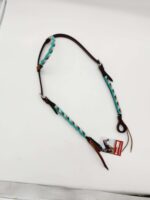 Leather Headstall Bead One Ear Western Dog Collar Turquoise Buckstitch (13)