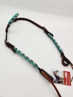 Leather Headstall Bead One Ear Western Dog Collar Turquoise Buckstitch (15)