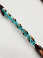 Leather Headstall Bead One Ear Western Dog Collar Turquoise Buckstitch (17)