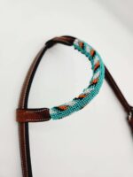 Leather Headstall Bead One Ear Western Dog Collar Turquoise Buckstitch (19)