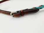 Leather Headstall Bead One Ear Western Dog Collar Turquoise Buckstitch (20)