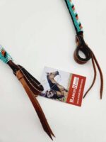 Leather Headstall Bead One Ear Western Dog Collar Turquoise Buckstitch (23)