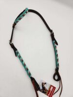 Leather Headstall Bead One Ear Western Dog Collar Turquoise Buckstitch (3)