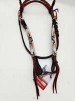 Leather Headstall Bead One Ear Western Dog Collar Turquoise Buckstitch (35)