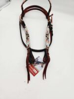 Leather Headstall Bead One Ear Western Dog Collar Turquoise Buckstitch (37)