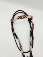 Leather Headstall Bead One Ear Western Dog Collar Turquoise Buckstitch (39)