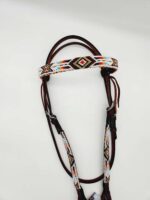 Leather Headstall Bead One Ear Western Dog Collar Turquoise Buckstitch (41)