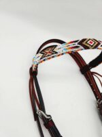 Leather Headstall Bead One Ear Western Dog Collar Turquoise Buckstitch (43)