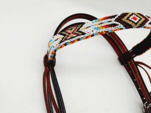 Leather Headstall Bead One Ear Western Dog Collar Turquoise Buckstitch (43)