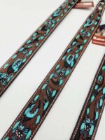 Leather Headstall Bead One Ear Western Dog Collar Turquoise Buckstitch (46)