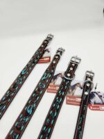 Leather Headstall Bead One Ear Western Dog Collar Turquoise Buckstitch (48)