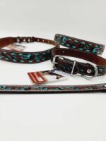 Leather Headstall Bead One Ear Western Dog Collar Turquoise Buckstitch (57)