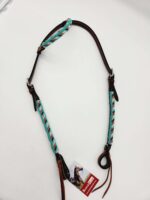 Leather Headstall Bead One Ear Western Dog Collar Turquoise Buckstitch (9)