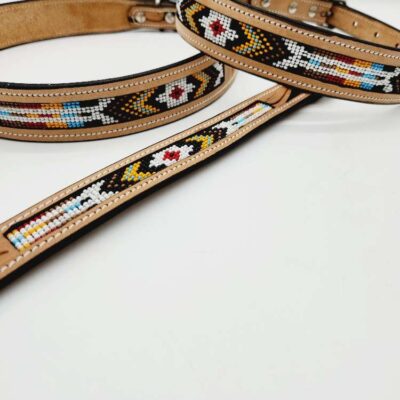 Leather beaded dog collars beadwork navajo red native beading leather dog collar sturdy unique dog (15)