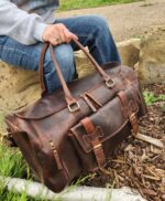 Travel Deluxe Leather Duffel BAgs MEns Bag Shoe Pocket (1)