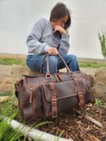 Travel Deluxe Leather Duffel BAgs MEns Bag Shoe Pocket (17)