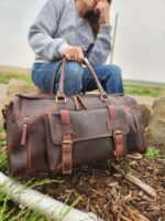 Travel Deluxe Leather Duffel BAgs MEns Bag Shoe Pocket (18)
