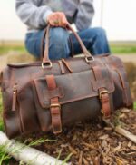 Travel Deluxe Leather Duffel BAgs MEns Bag Shoe Pocket (19)