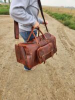 Travel Deluxe Leather Duffel BAgs MEns Bag Shoe Pocket (2)