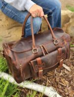 Travel Deluxe Leather Duffel BAgs MEns Bag Shoe Pocket (20)