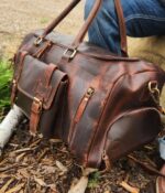 Travel Deluxe Leather Duffel BAgs MEns Bag Shoe Pocket (21)