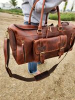 Travel Deluxe Leather Duffel BAgs MEns Bag Shoe Pocket (3)