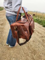 Travel Deluxe Leather Duffel BAgs MEns Bag Shoe Pocket (4)