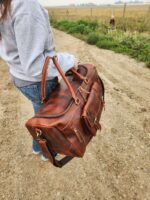 Travel Deluxe Leather Duffel BAgs MEns Bag Shoe Pocket (5)