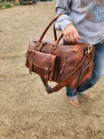 Travel Deluxe Leather Duffel BAgs MEns Bag Shoe Pocket (6)