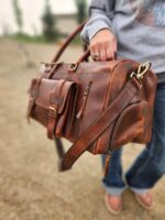 Travel Deluxe Leather Duffel BAgs MEns Bag Shoe Pocket (7)