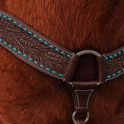 Dark Leather Turquoise buckstitch breast collar ranch hand