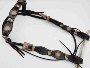 Rancher Rawhide detail rose gold concho headstall bridle western browband 14