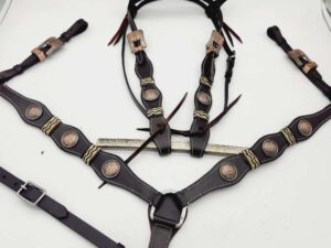 Rancher Rawhide detail rose gold concho headstall bridle western browband (34)